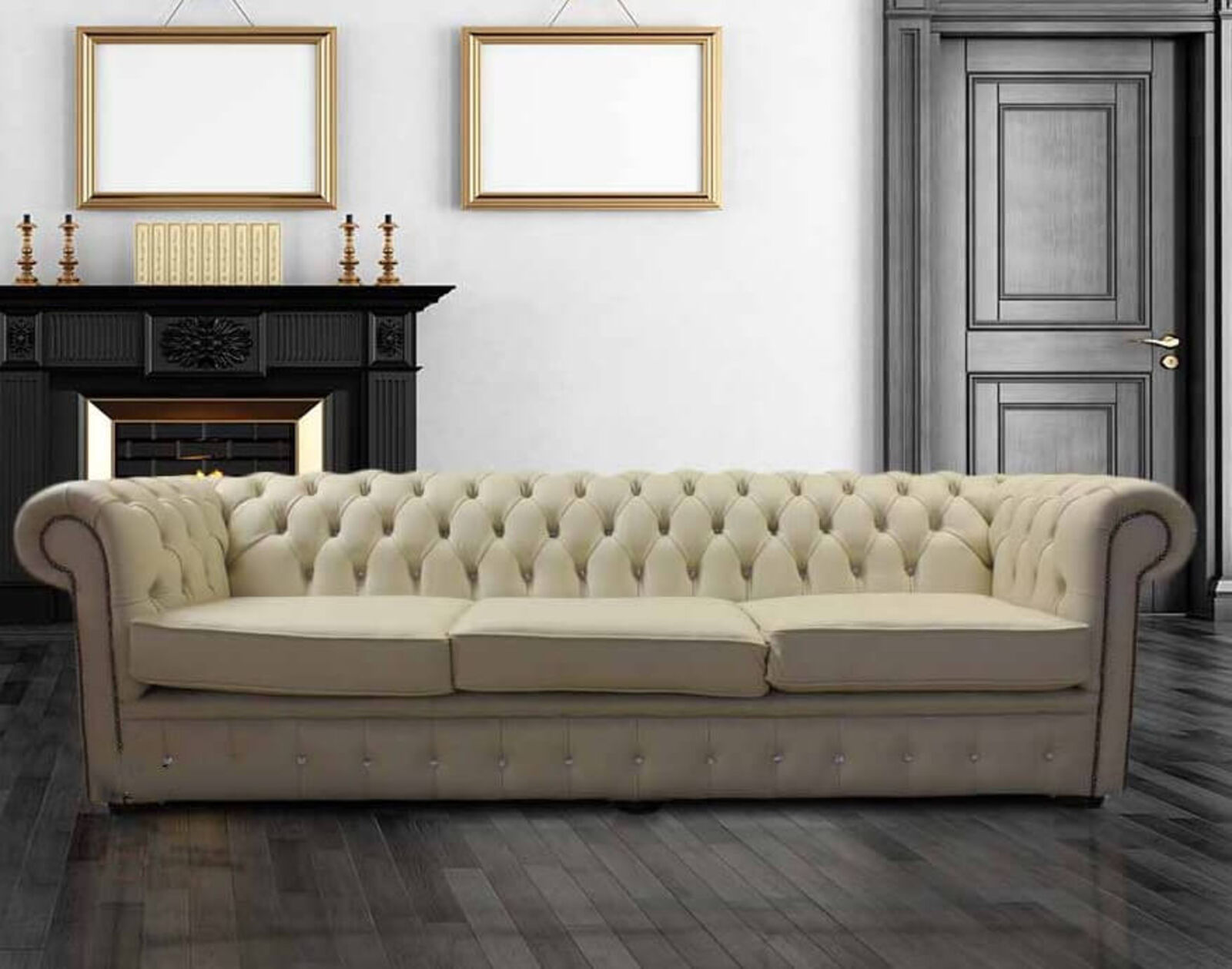 Product photograph of Chesterfield Crystal Diamond 4 Seater Leather Sofa Cream Leather Offer from Designer Sofas 4U