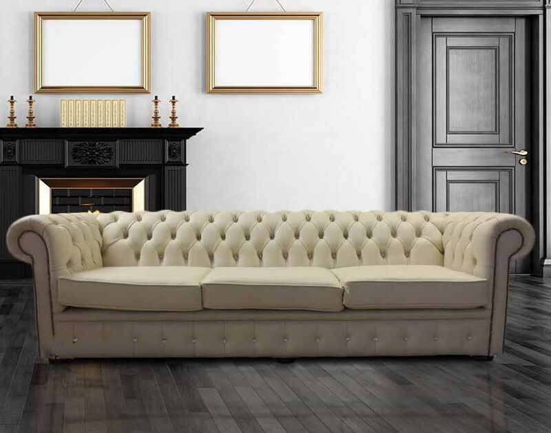 Product photograph of Chesterfield Crystal Diamond 4 Seater Leather Sofa Cream Amp Hellip from Designer Sofas 4U
