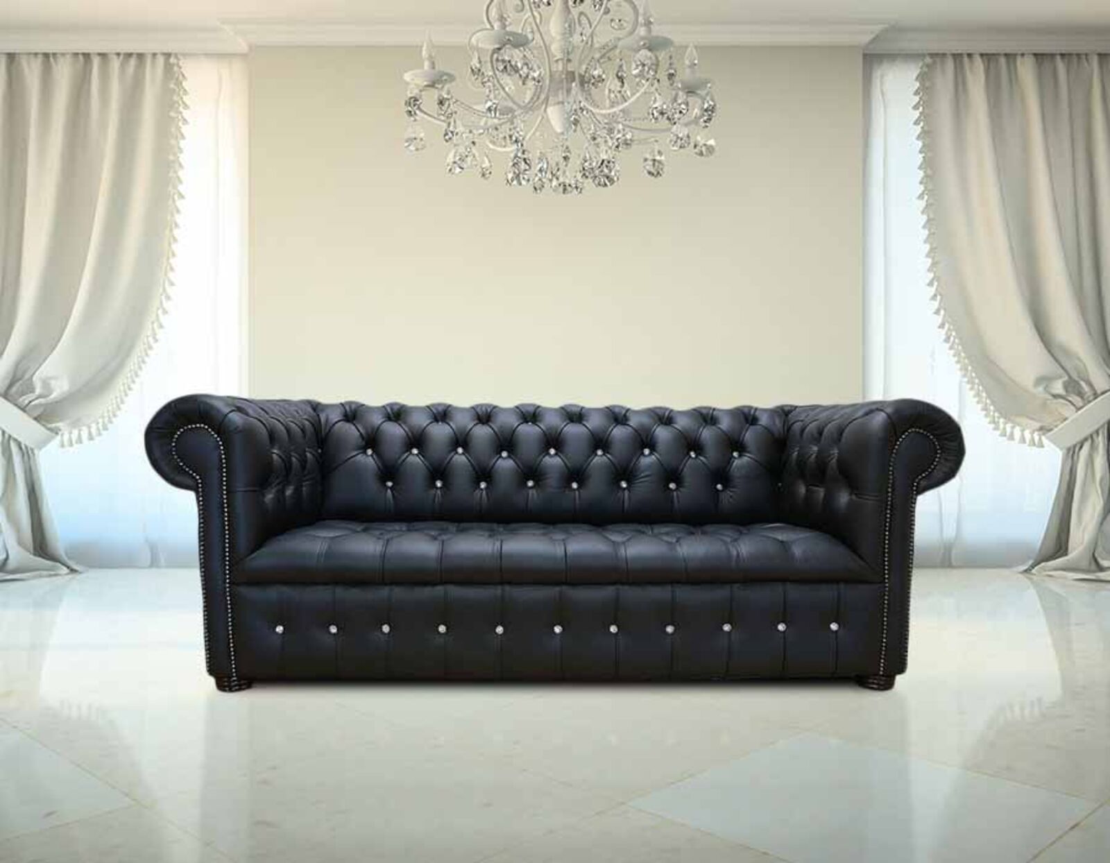 Product photograph of Chesterfield 3 Seater Crystal Diamond Leather Sofa Offer from Designer Sofas 4U