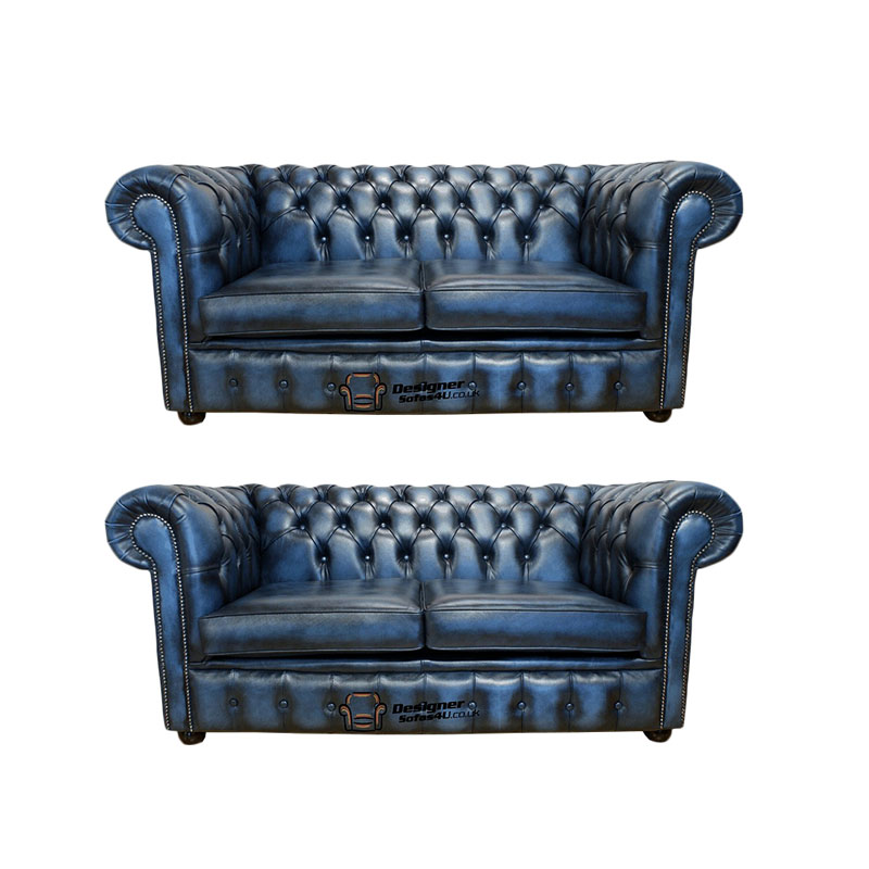Product photograph of Chesterfield 2 2 Leather Sofa Offer Antique Blue from Designer Sofas 4U