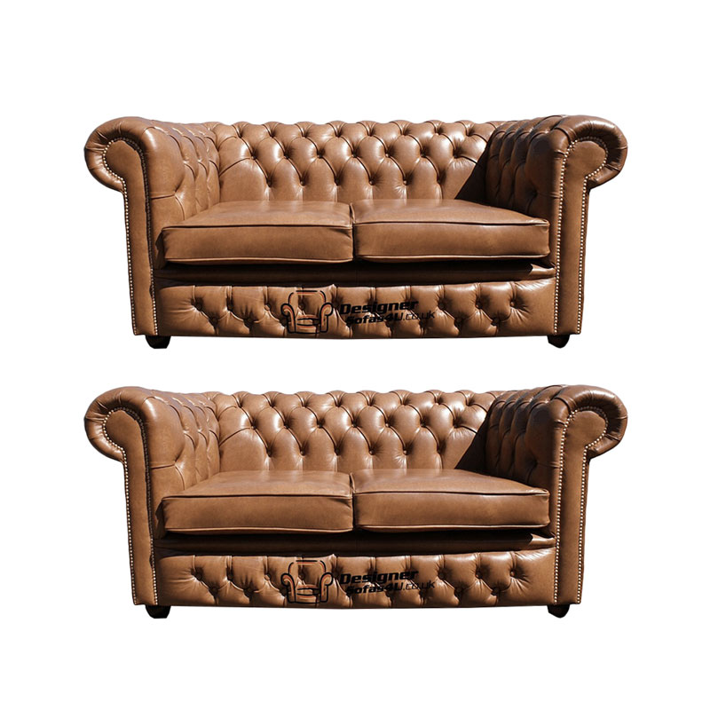 Product photograph of Chesterfield 2 2 Old English Tan Leather Sofa Offer from Designer Sofas 4U