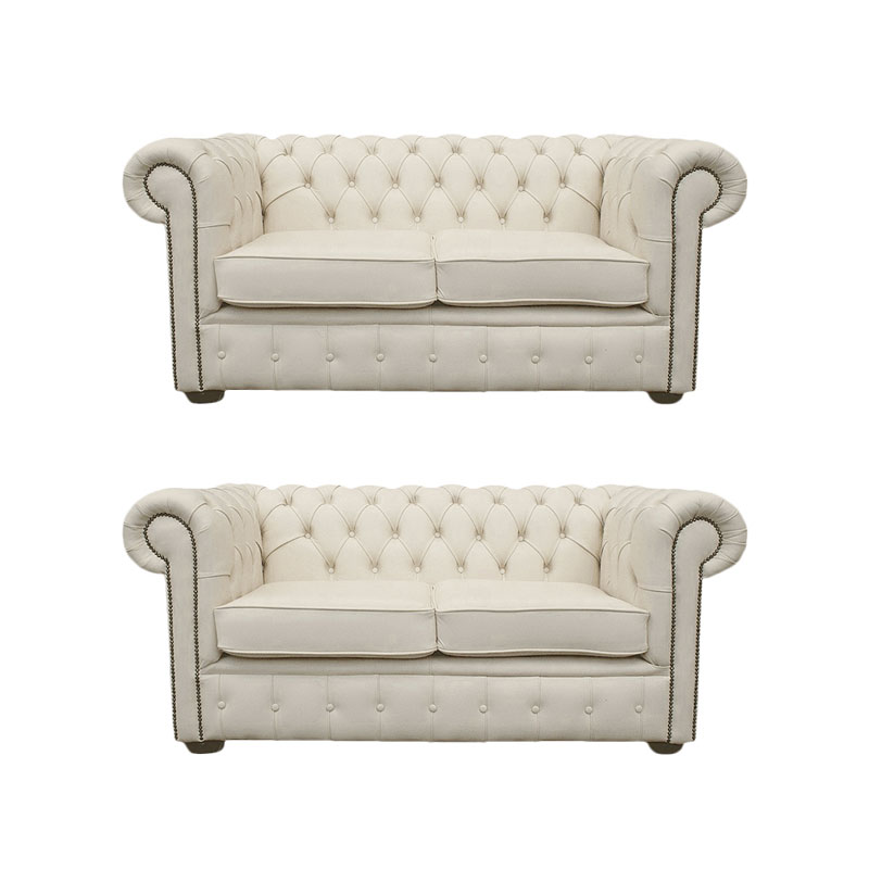 Product photograph of Chesterfield 2 2 Leather Sofa Offer Ivory from Designer Sofas 4U