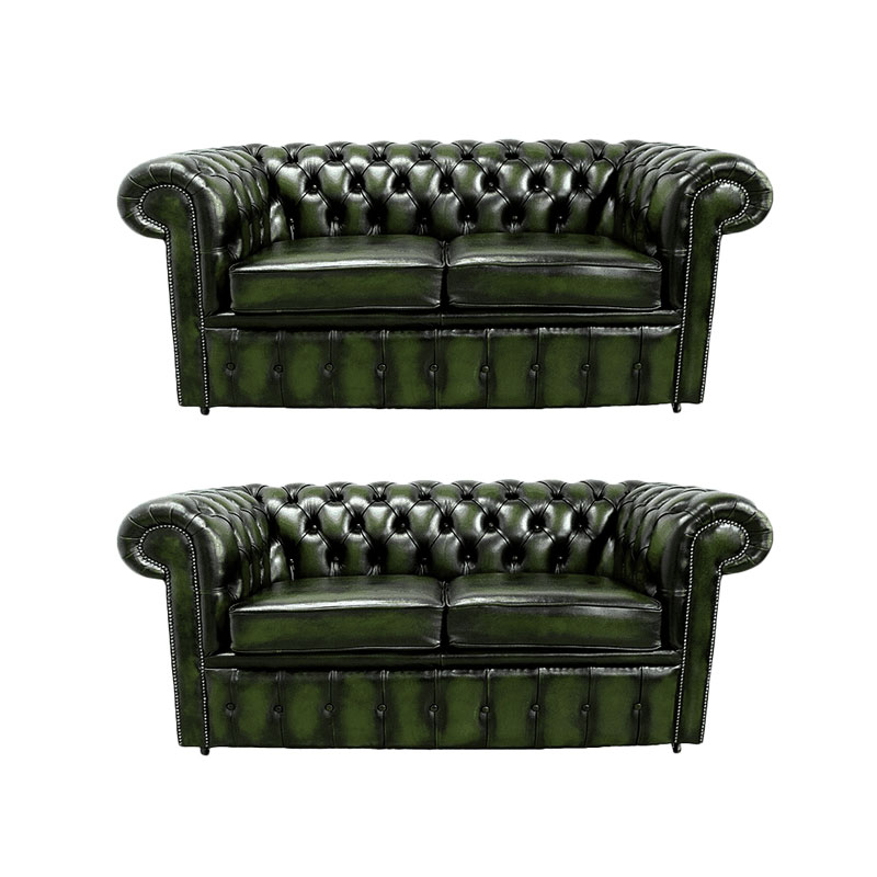 Product photograph of Chesterfield 2 2 Leather Sofa Offer Antique Green from Designer Sofas 4U