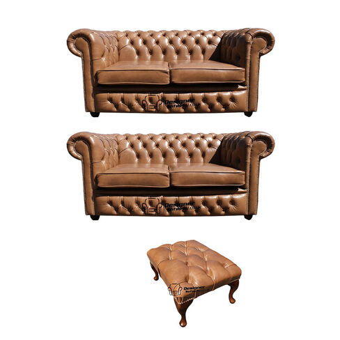 Chesterfield 2+2+Footstool Old English Tan Leather Sofa Offer