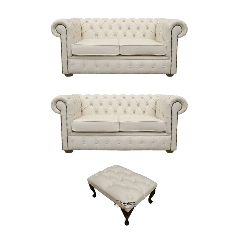 Product photograph of Chesterfield 2 2 Footstool Leather Sofa Offer Ivory Leather from Designer Sofas 4U