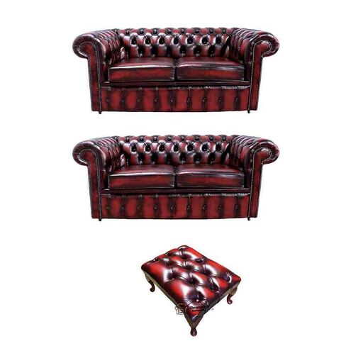 Chesterfield 2+2+Footstool Leather Sofa Offer Antique Oxblood Leather