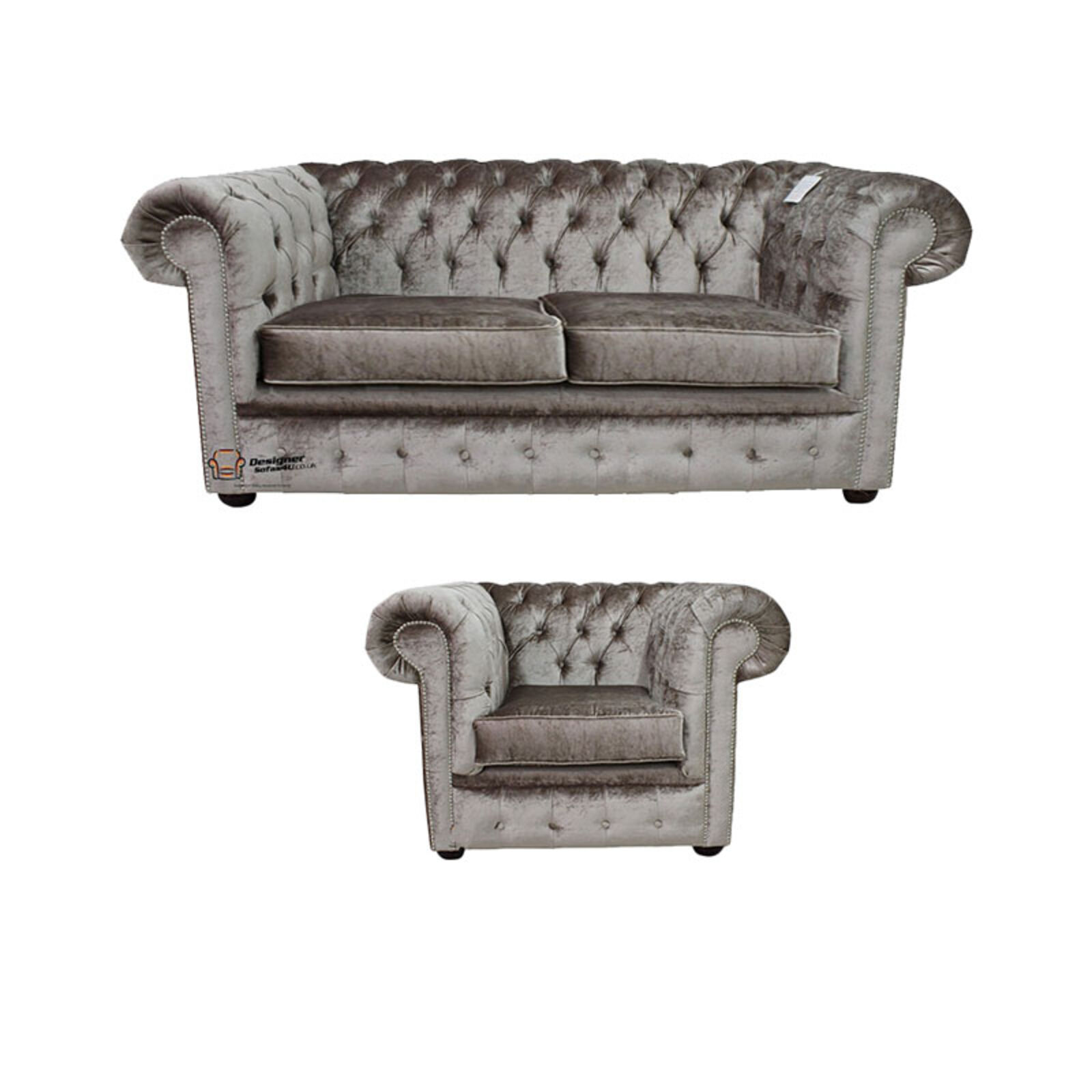 Product photograph of Chesterfield 2 Seater Club Chair Boutique Beige Velvet Sofa Suite Offer from Designer Sofas 4U