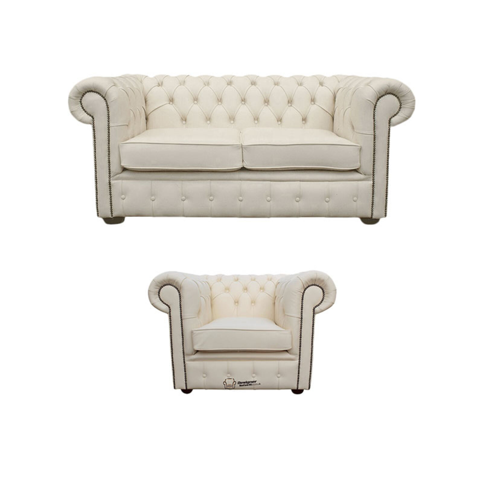 Product photograph of Chesterfield 2 Seater Sofa Club Chair Leather Sofa Suite Offer Ivory from Designer Sofas 4U
