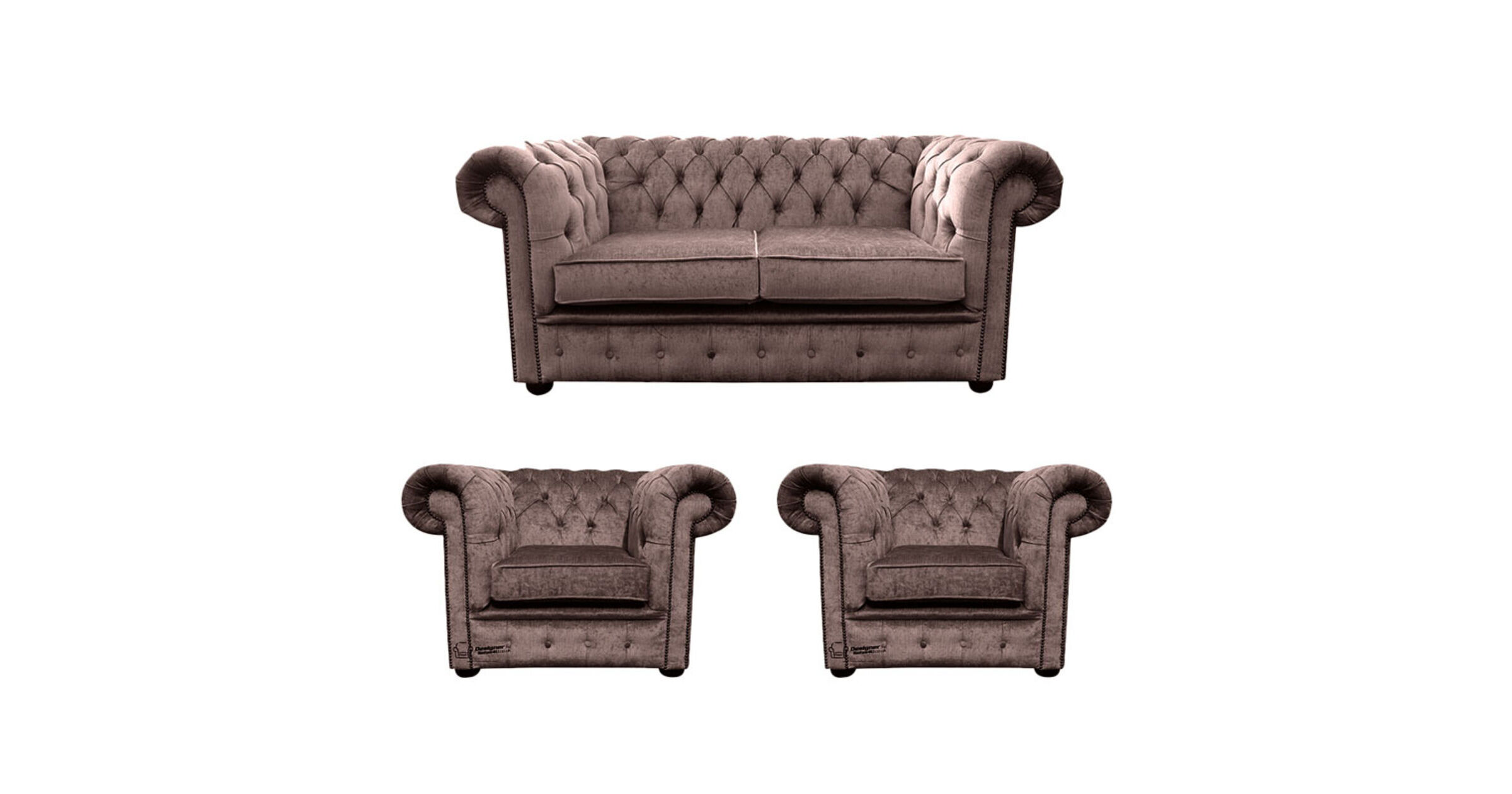 Chesterfield 2 Seater + 2 x Club chairs Harmony Charcoal Velvet Sofa