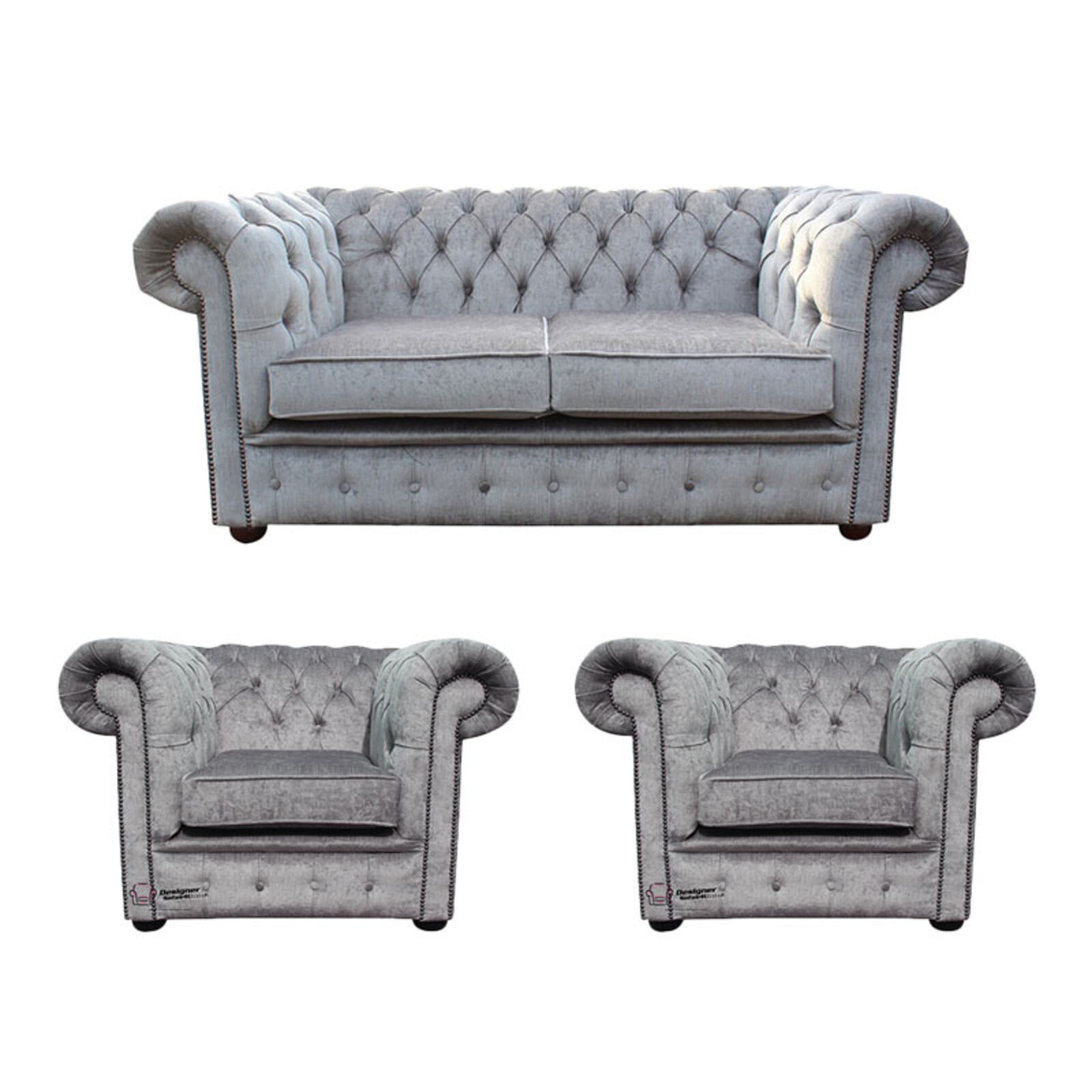 Product photograph of Chesterfield 2 Seater 2 X Club Chairs Perla Illusions Velvet Sofa Suite Offer from Designer Sofas 4U