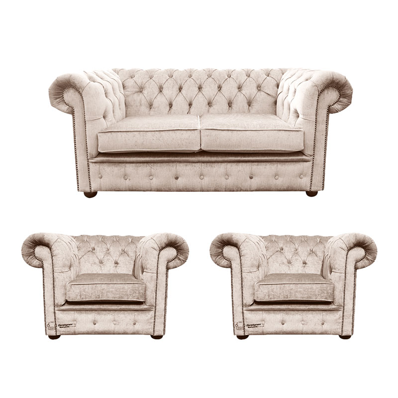 Product photograph of Chesterfield 2 Seater 2 X Club Chairs Harmony Ivory Velvet Amp Hellip from Designer Sofas 4U
