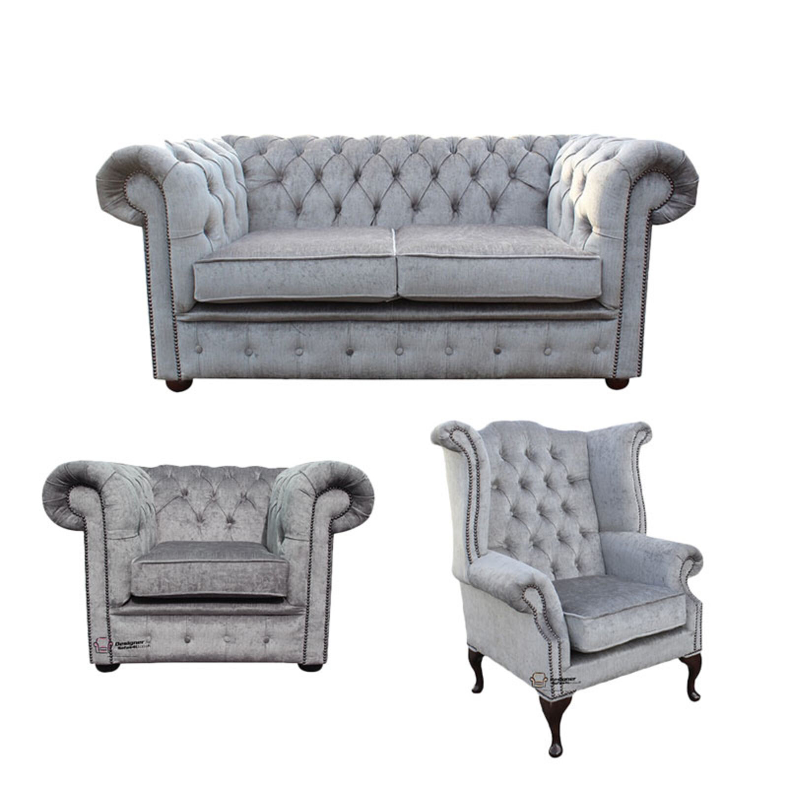 Product photograph of Chesterfield 2 Seater Sofa Club Chair Queen Anne Chair Harmony Dusk Velvet Sofa Suite Offer from Designer Sofas 4U
