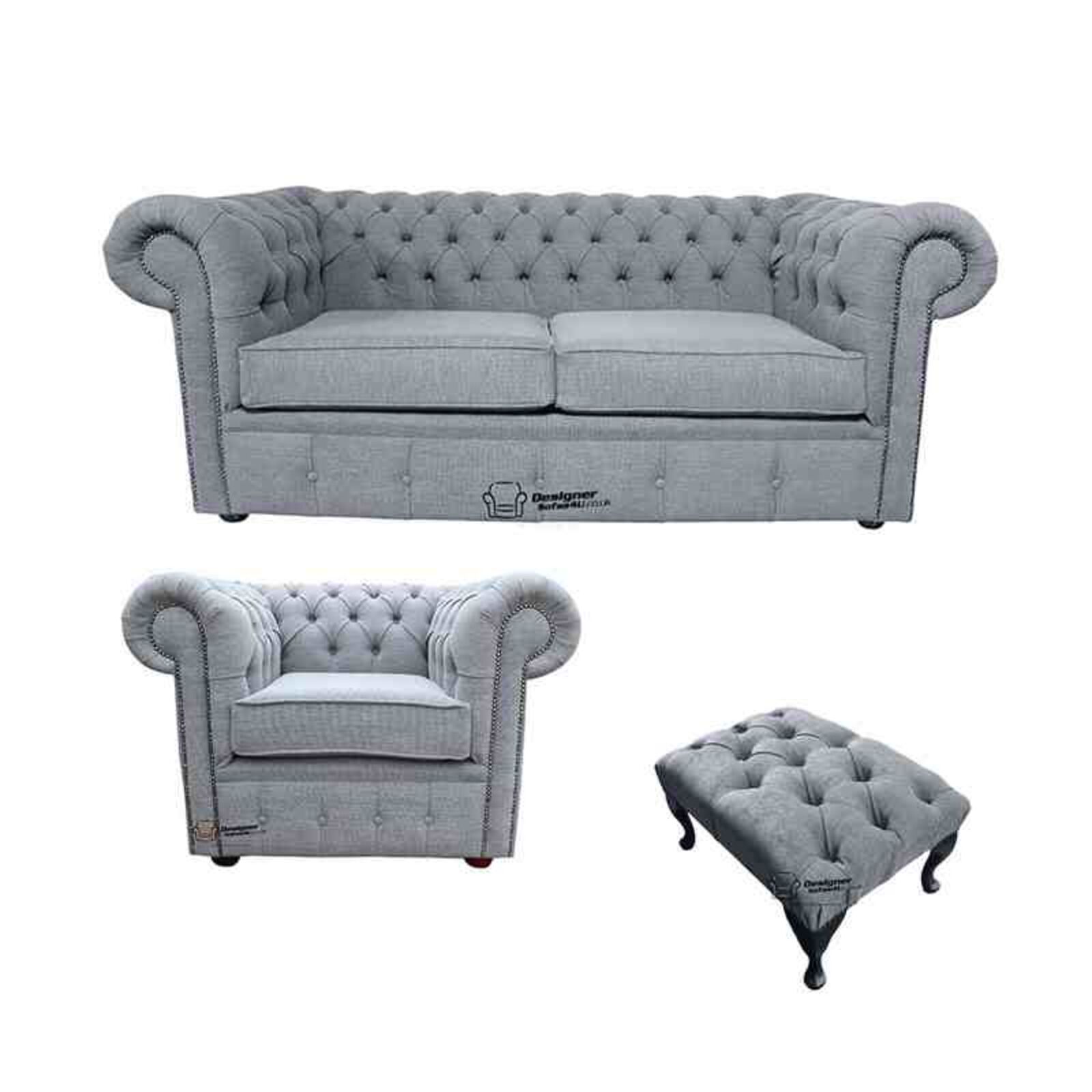 Product photograph of Chesterfield 2 Seater Sofa Club Chair Footstool Harmony Ivory Velvet Sofa Suite Offer from Designer Sofas 4U