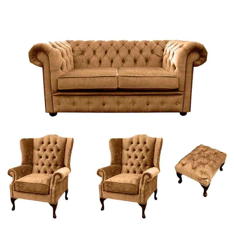 Product photograph of Chesterfield 2 Seater Sofa 2 X Mallory Wing Chairs Footstool Amp Hellip from Designer Sofas 4U