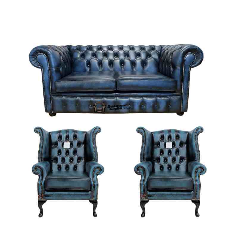 Product photograph of Chesterfield 2 Seater Sofa 2 X Queen Anne Chairs Leather Amp Hellip from Designer Sofas 4U