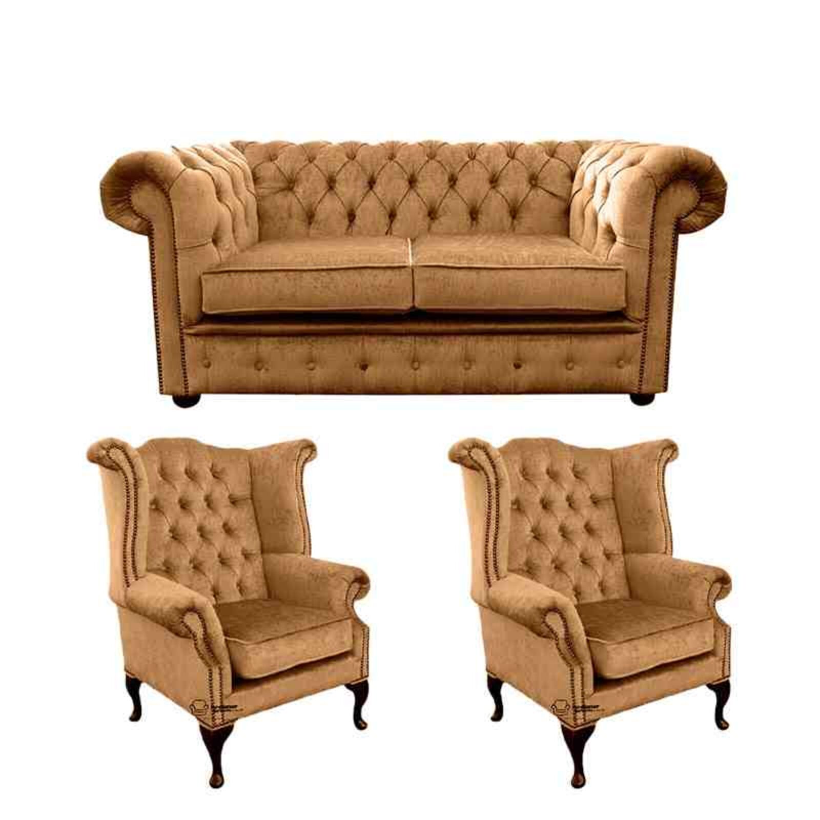 Product photograph of Chesterfield 2 Seater Sofa 2 X Queen Anne Chairs Old Amp Hellip from Designer Sofas 4U