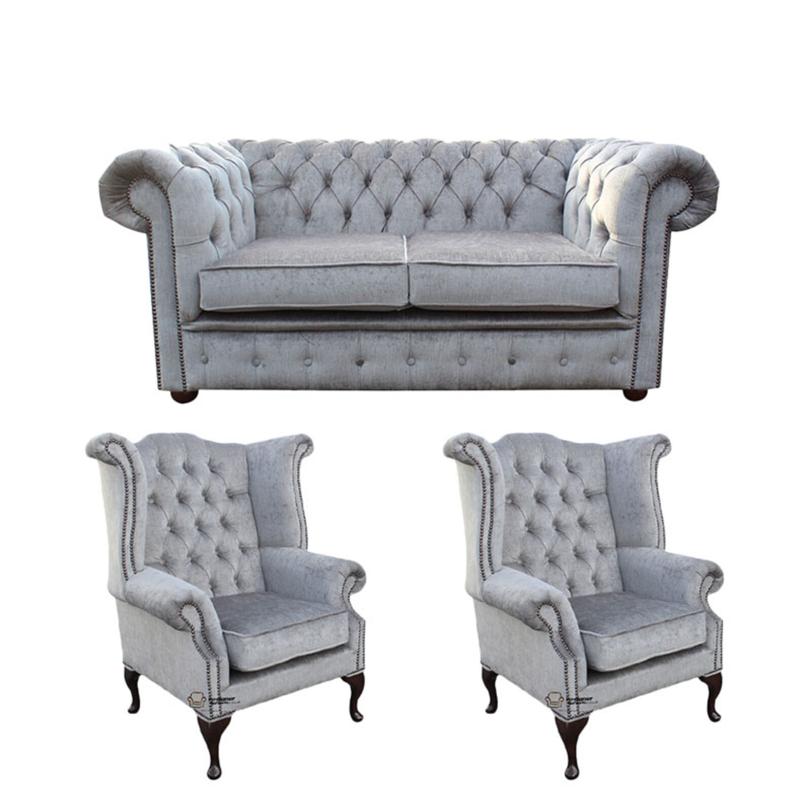 Product photograph of Chesterfield 2 Seater Sofa 2 X Queen Anne Wing Chairs Harmony Dusk Velvet Sofa Suite Offer from Designer Sofas 4U