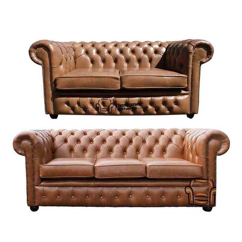 Chesterfield 2 Seater + 3 Seater Sofa Old English Tan Leather Sofa Offer