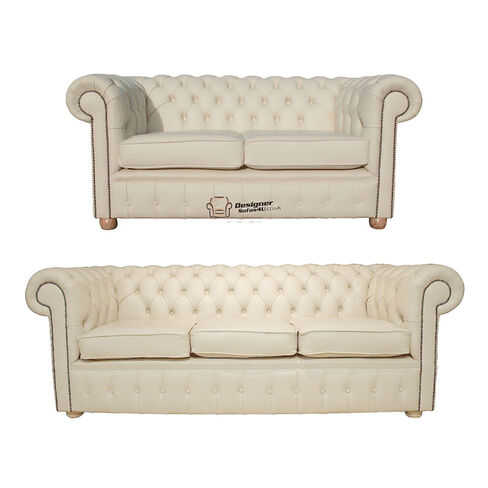 Chesterfield 3+2 Leather Sofa Offer Cottonseed Cream