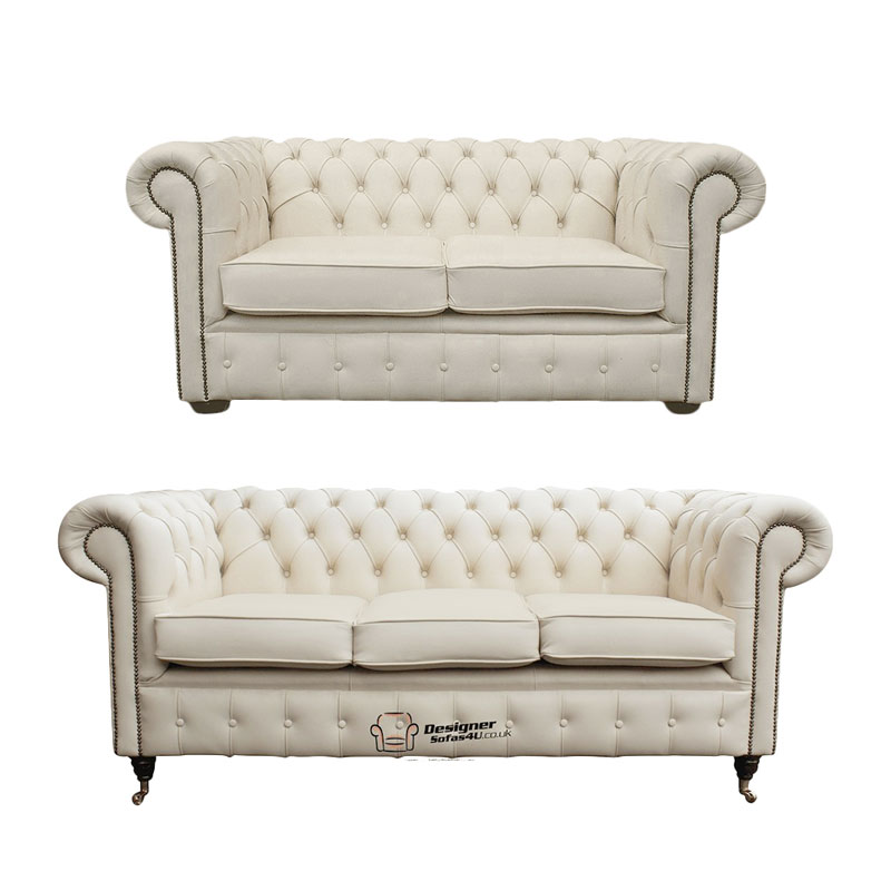 Product photograph of Chesterfield 3 2 Leather Sofa Offer Ivory from Designer Sofas 4U