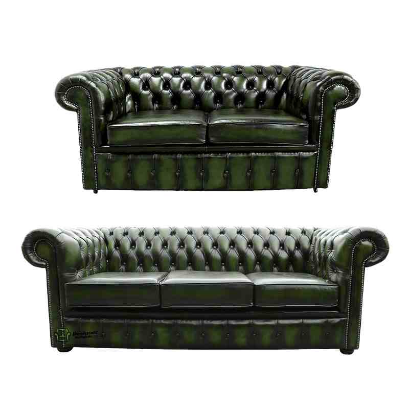 Product photograph of Chesterfield 3 2 Leather Sofa Offer Antique Green from Designer Sofas 4U