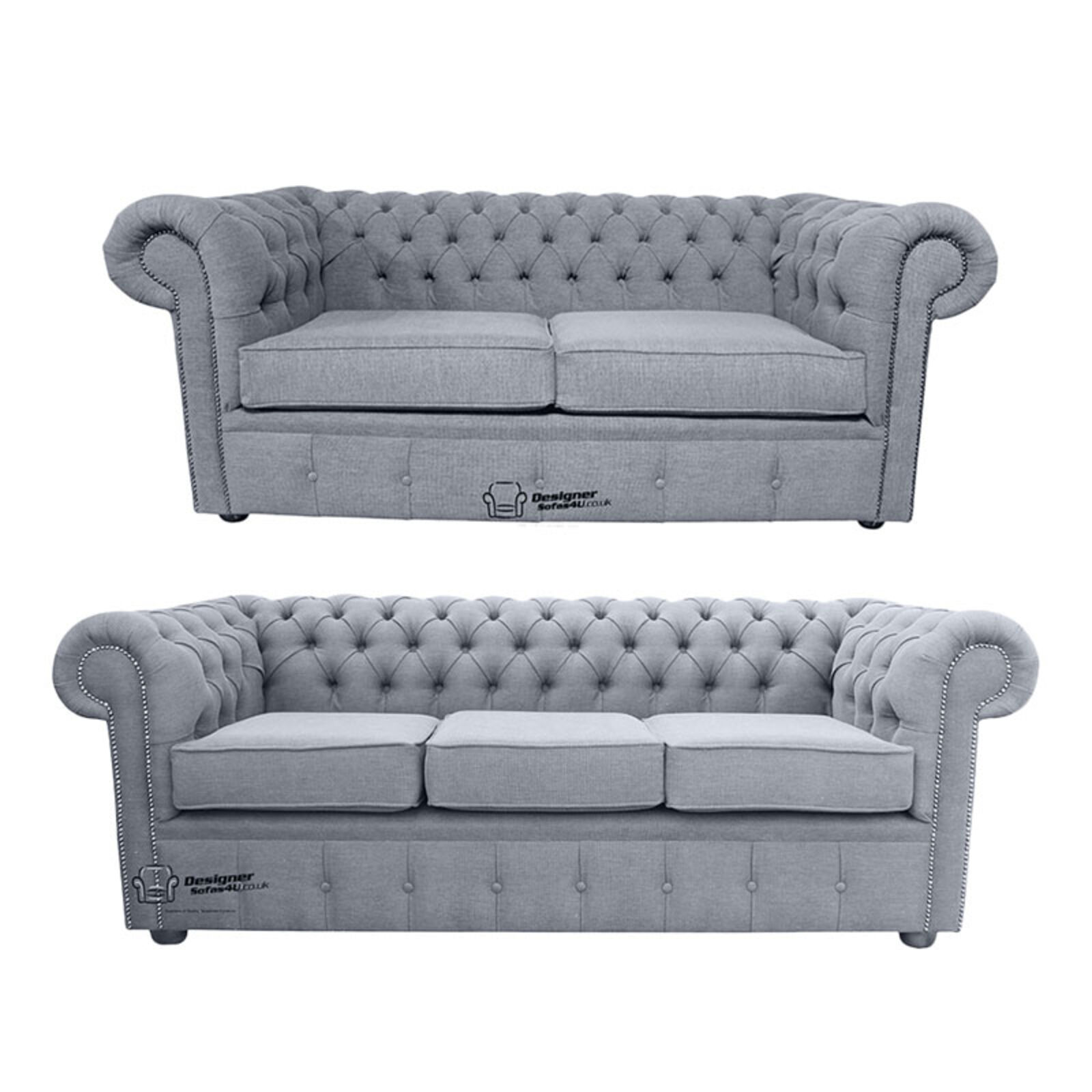 Product photograph of Chesterfield 3 Seater 2 Seater Verity Plain Steel Fabric Amp Hellip from Designer Sofas 4U