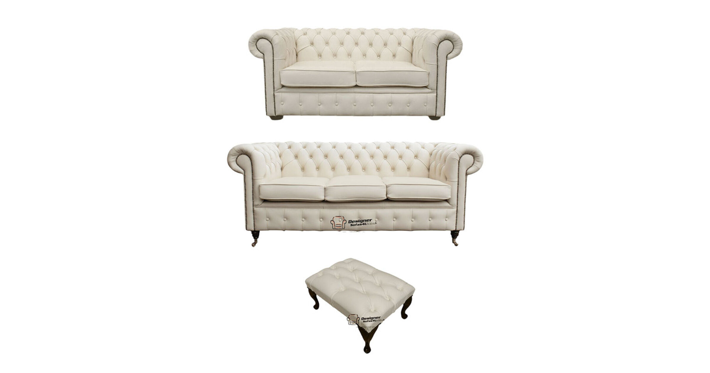 Chesterfield 3+2+footstool Leather Sofa Offer Ivory leather