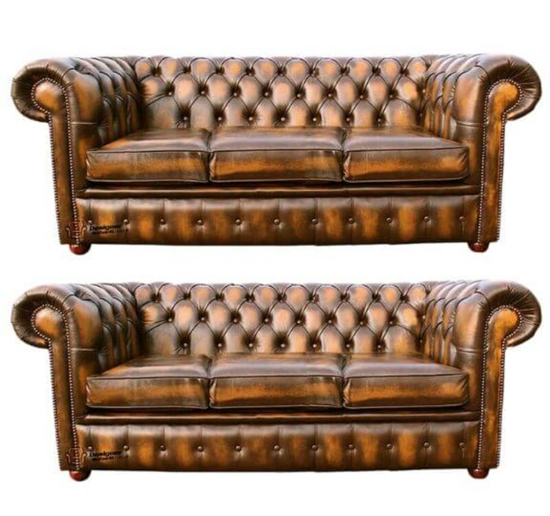 Product photograph of Chesterfield 3 3 Leather Sofa Offer Antique Gold from Designer Sofas 4U
