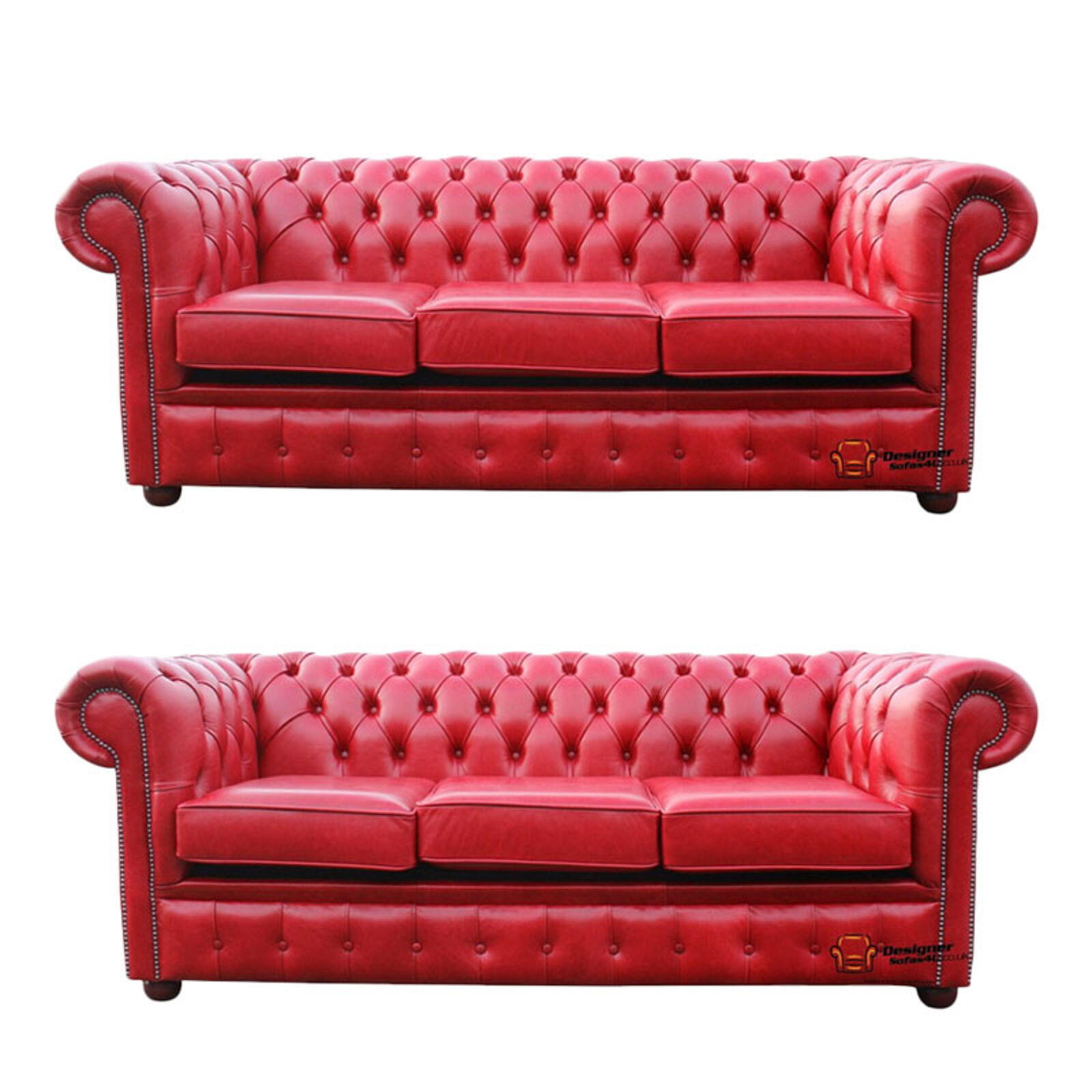Product photograph of Chesterfield 3 Seater 3 Seater Sofa Old English Gamay Red Leather Sofa Offer from Designer Sofas 4U