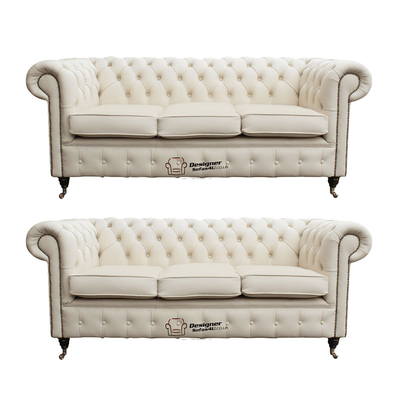 Product photograph of Chesterfield 3 3 Leather Sofa Offer Ivory from Designer Sofas 4U