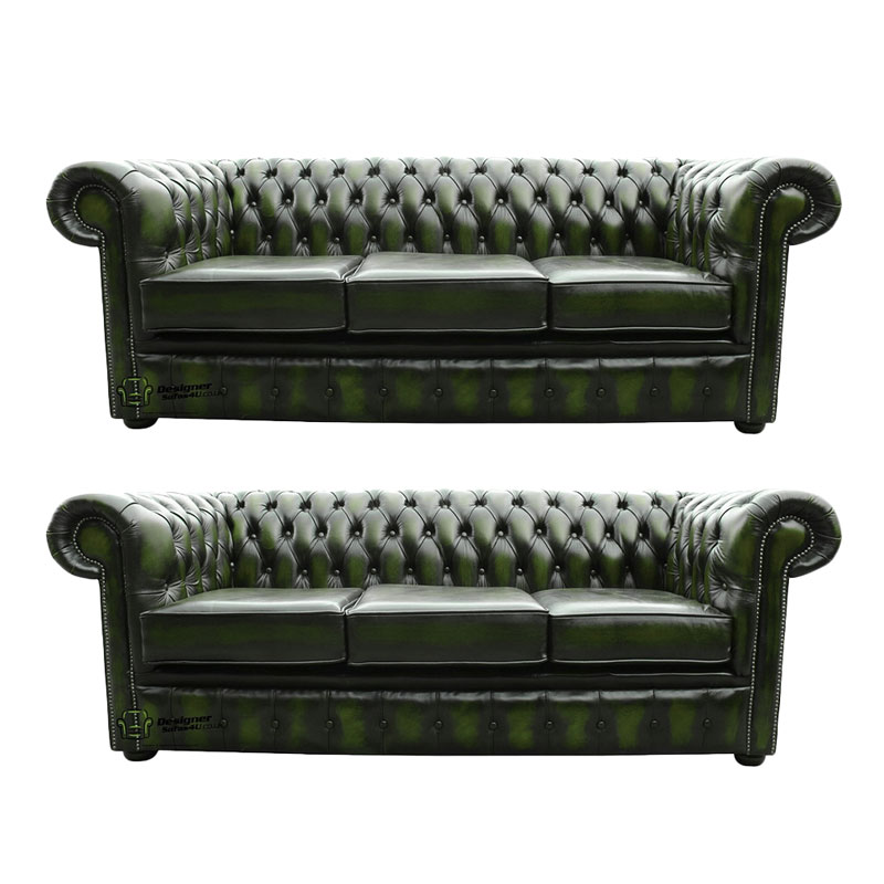 Product photograph of Chesterfield 3 3 Leather Sofa Offer Antique Green from Designer Sofas 4U
