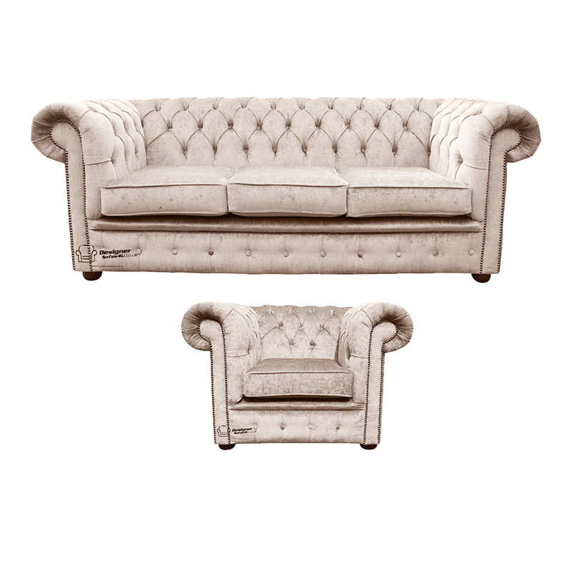 Product photograph of Chesterfield 3 Seater Club Chair Harmony Ivory Velvet Sofa Amp Hellip from Designer Sofas 4U
