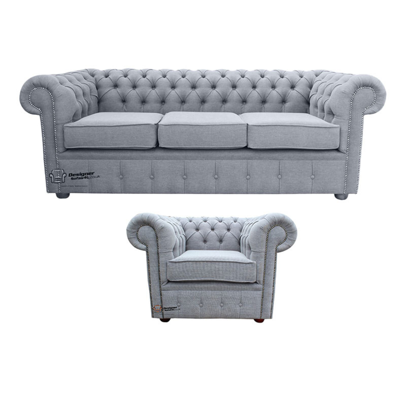 Product photograph of Chesterfield 3 Seater Club Chair Verity Plain Steel Fabric Sofa Suite Offer from Designer Sofas 4U