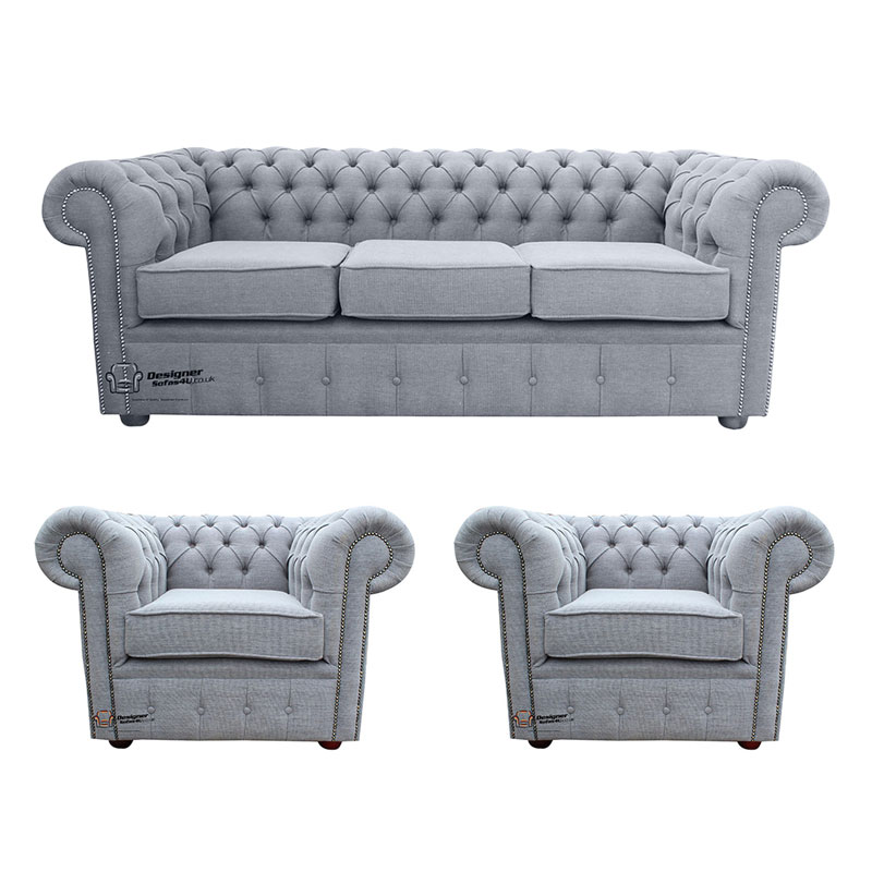 Product photograph of Chesterfield 3 Seater 2 X Club Chairs Verity Plain Steel Amp Hellip from Designer Sofas 4U