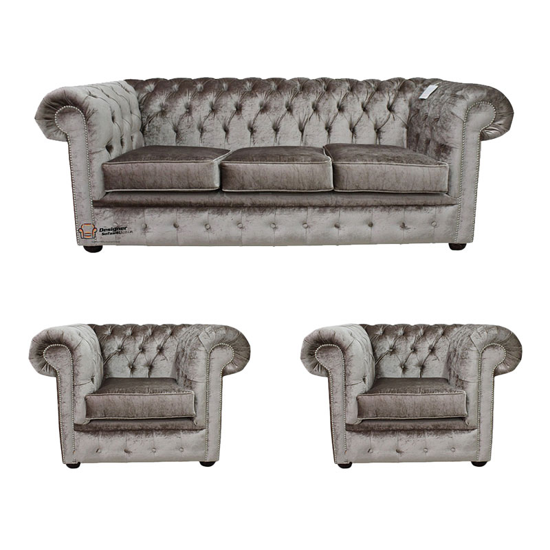 Product photograph of Chesterfield 3 Seater 2 X Club Chairs Boutique Beige Velvet Amp Hellip from Designer Sofas 4U