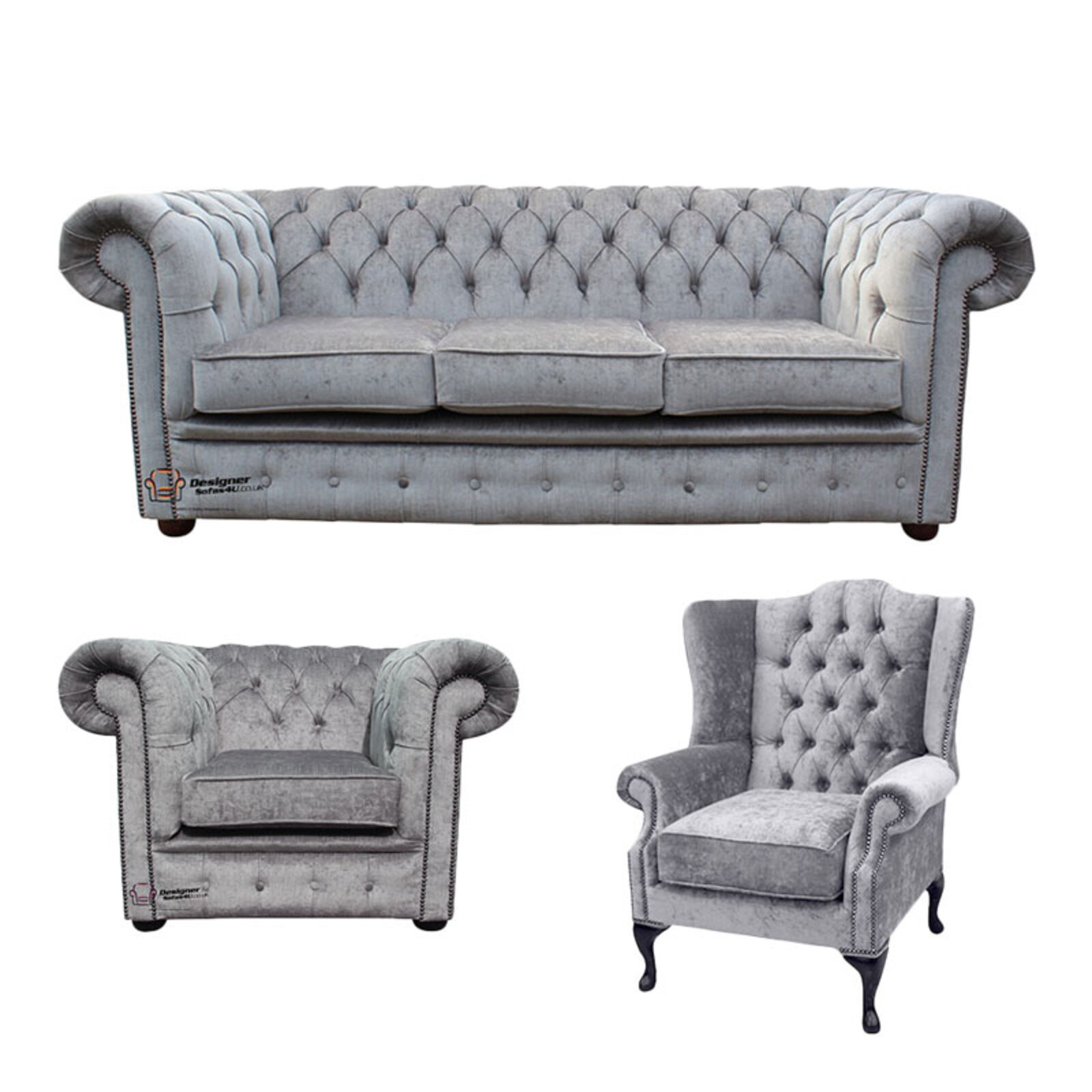 Product photograph of Chesterfield 3 Seater Sofa Club Chair Mallory Wing Chair Harmony Dusk Velvet Sofa Suite Offer from Designer Sofas 4U