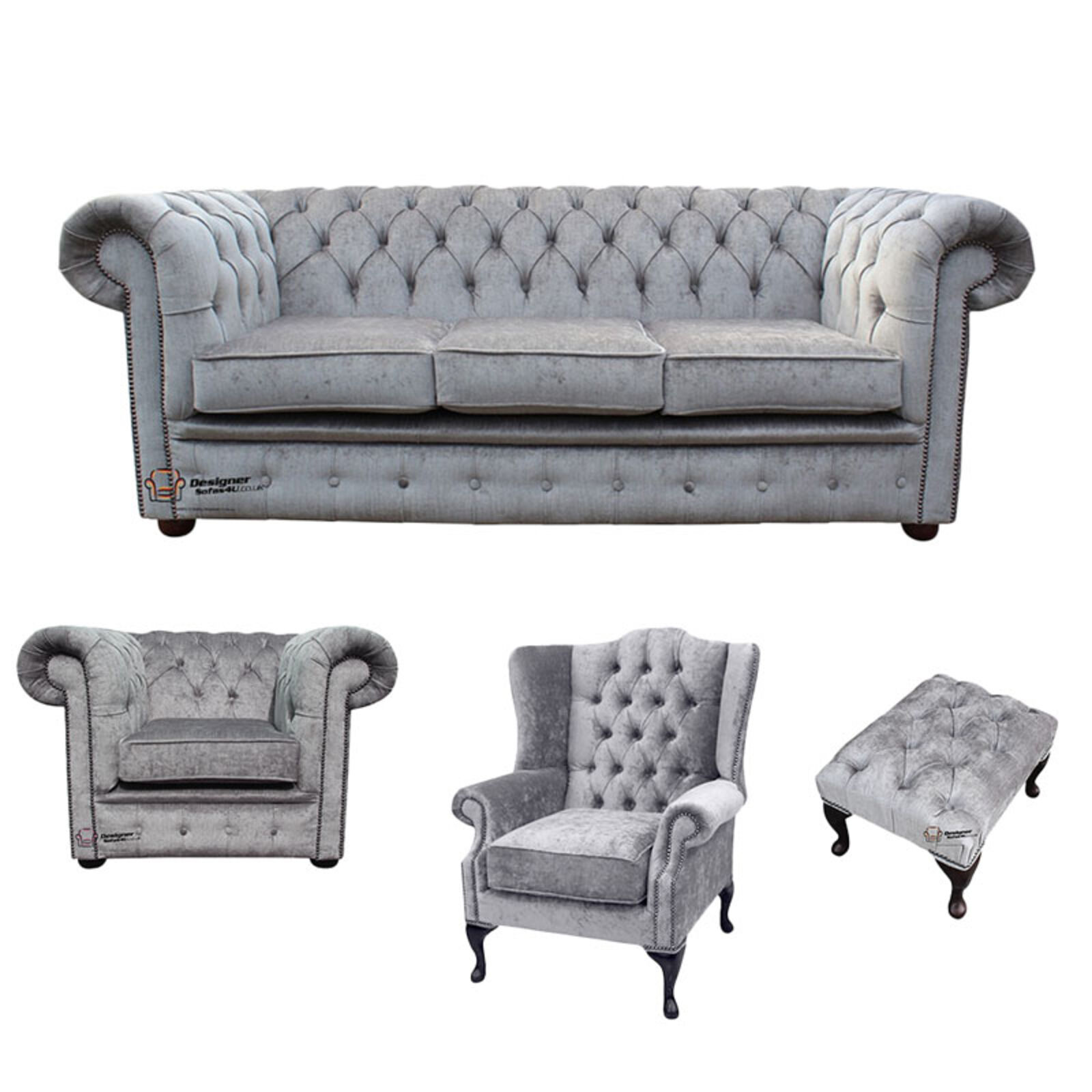 Product photograph of Chesterfield 3 Seater Sofa Club Chair Mallory Wing Chair Footstool Harmony Dusk Velvet Sofa Suite Offer from Designer Sofas 4U