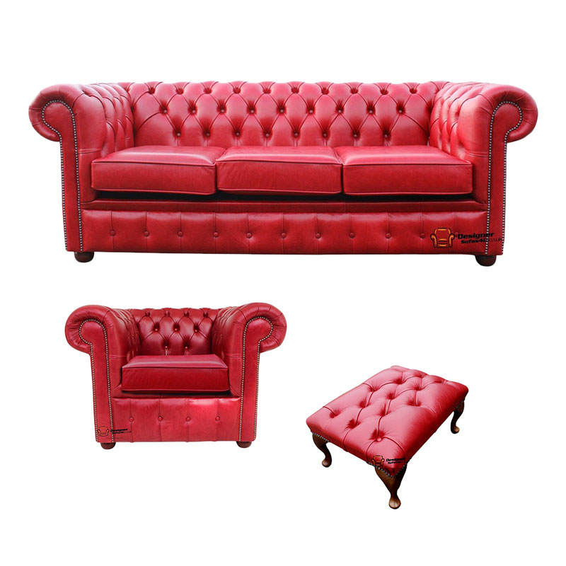 Product photograph of Chesterfield 3 Seater Sofa Club Chair Footstool Old Amp Hellip from Designer Sofas 4U