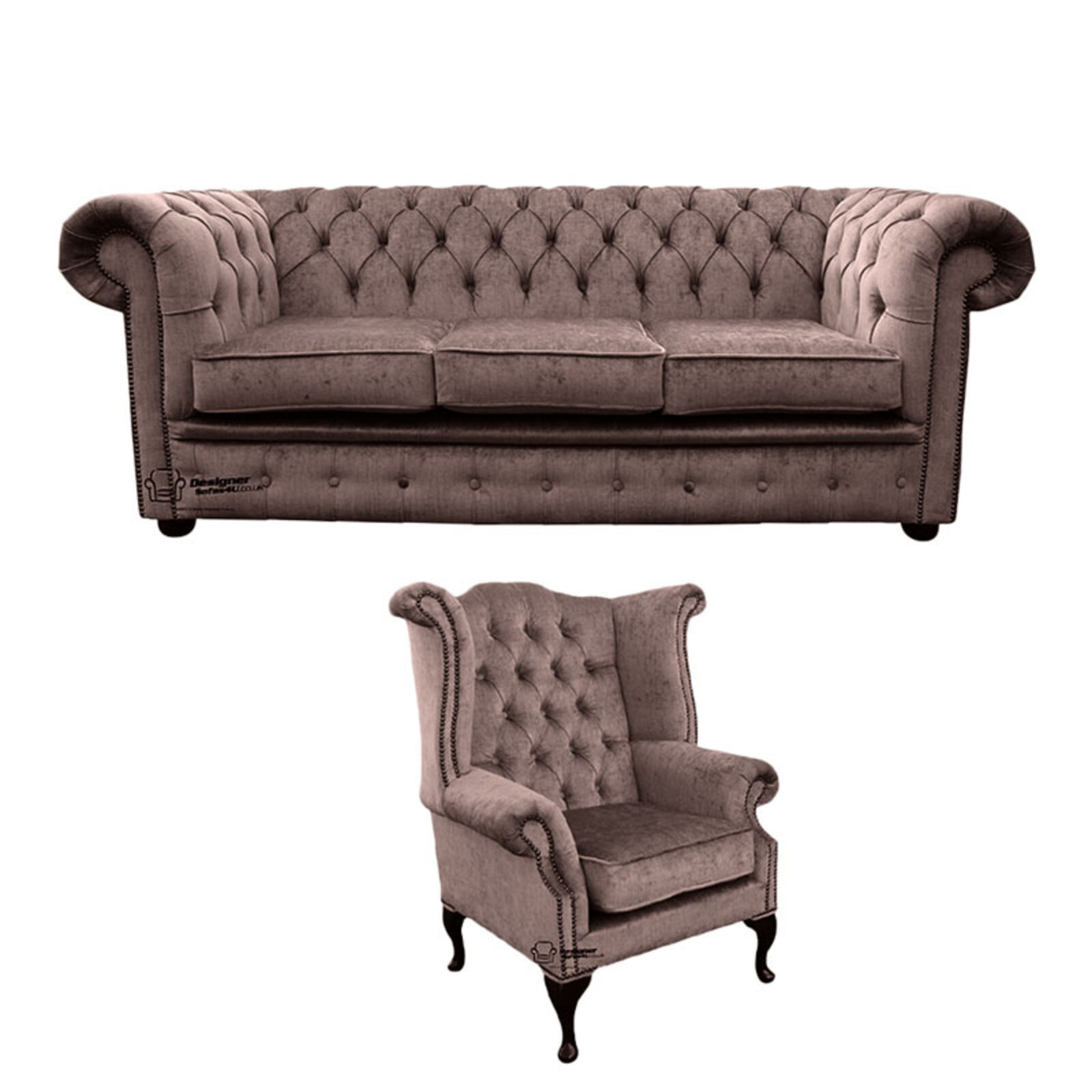 Product photograph of Chesterfield 3 Seater Sofa Queen Anne Wing Chair Harmony Charcoal Velvet Sofa Suite Offer from Designer Sofas 4U
