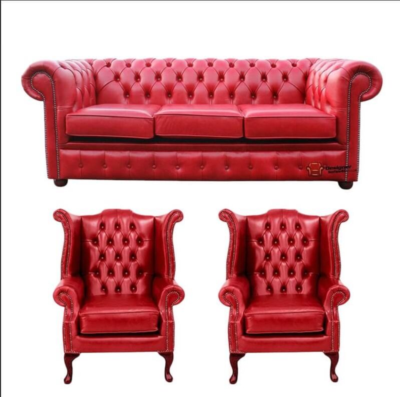 Product photograph of Chesterfield 3 Seater Sofa 2 X Queen Anne Chairs Old Amp Hellip from Designer Sofas 4U