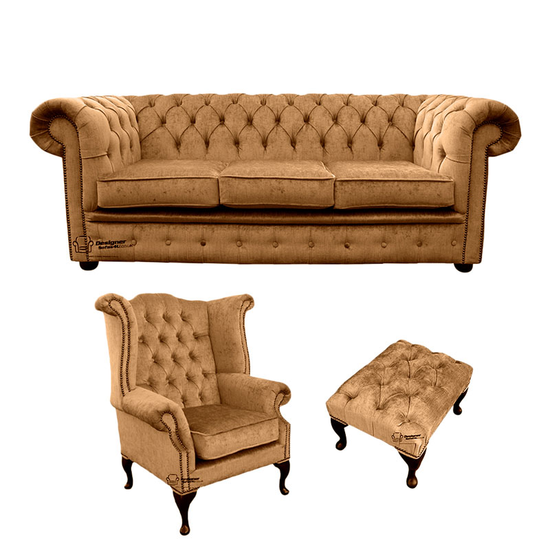 Product photograph of Chesterfield 3 Seater Sofa Queen Anne Wing Chair Footstool Amp Hellip from Designer Sofas 4U