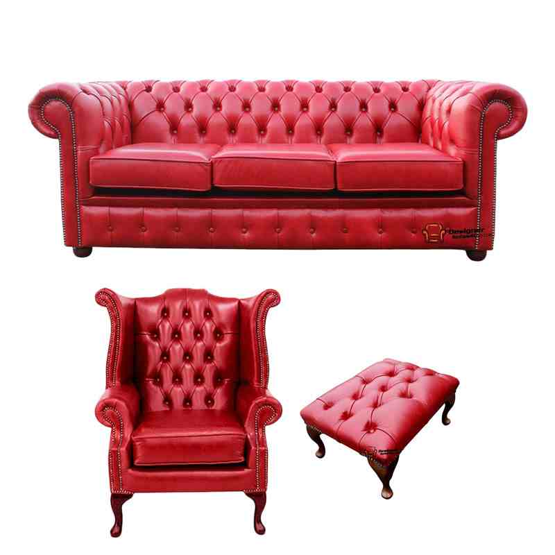 Product photograph of Chesterfield 3 Seater Sofa Queen Anne Chairs Footstool Amp Hellip from Designer Sofas 4U