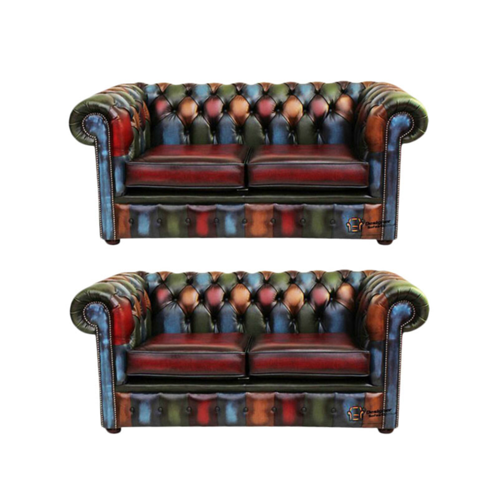 Product photograph of Chesterfield Patchwork Antique 2 Seater 2 Seater Settee Leather Sofa Offer from Designer Sofas 4U