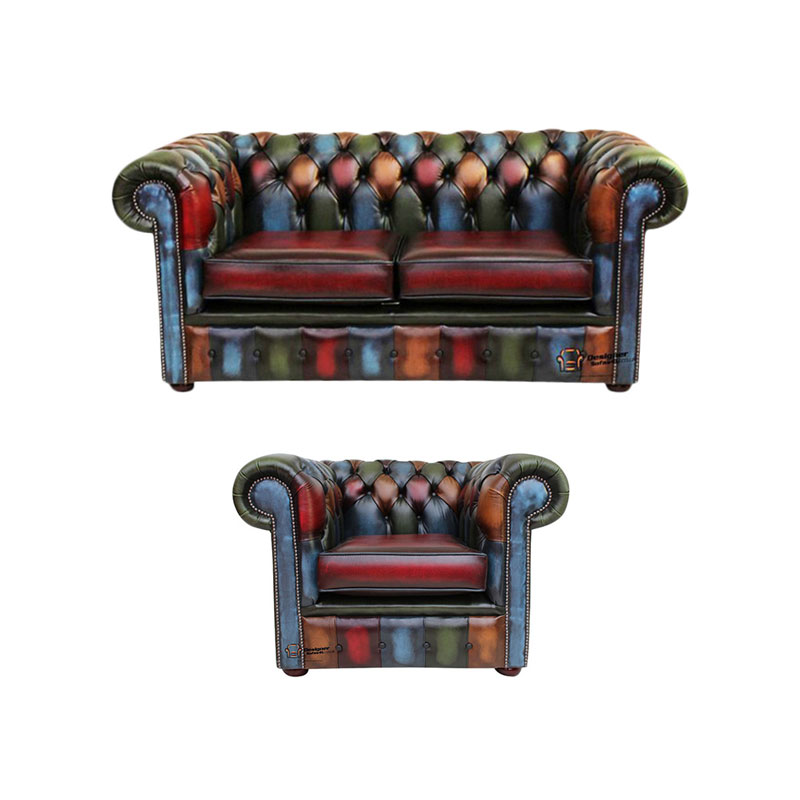 Product photograph of Chesterfield Patchwork Antique 2 Seater Club Chair Leather Amp Hellip from Designer Sofas 4U