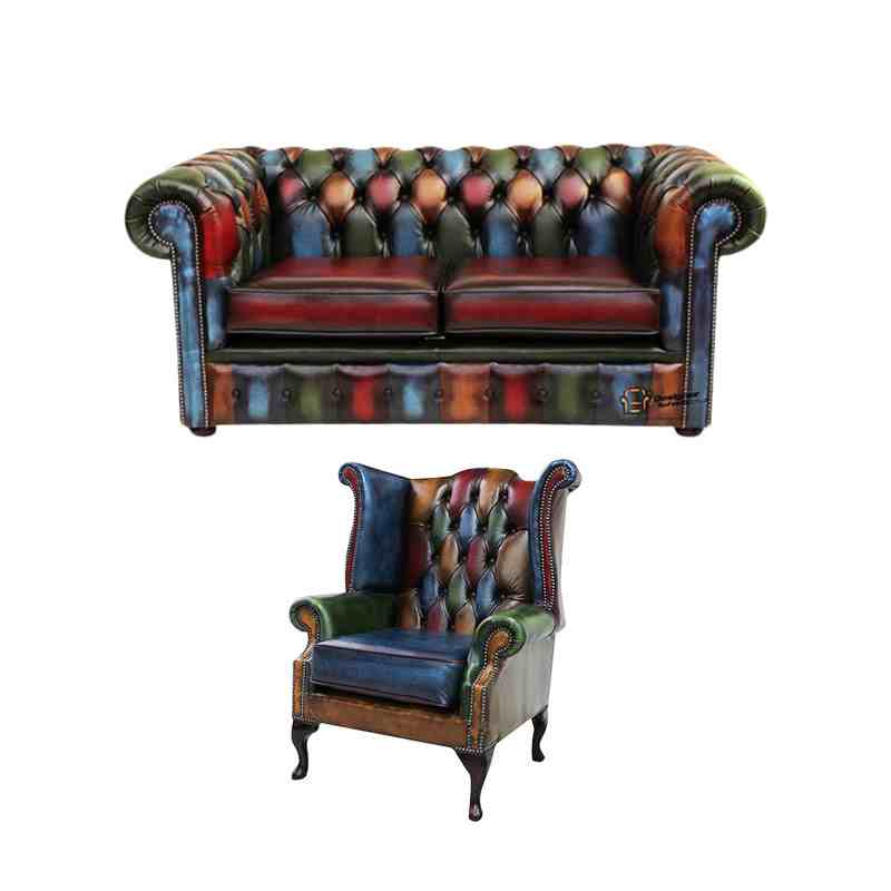 Product photograph of Chesterfield Patchwork Antique 2 Seater Sofa Queen Anne Amp Hellip from Designer Sofas 4U