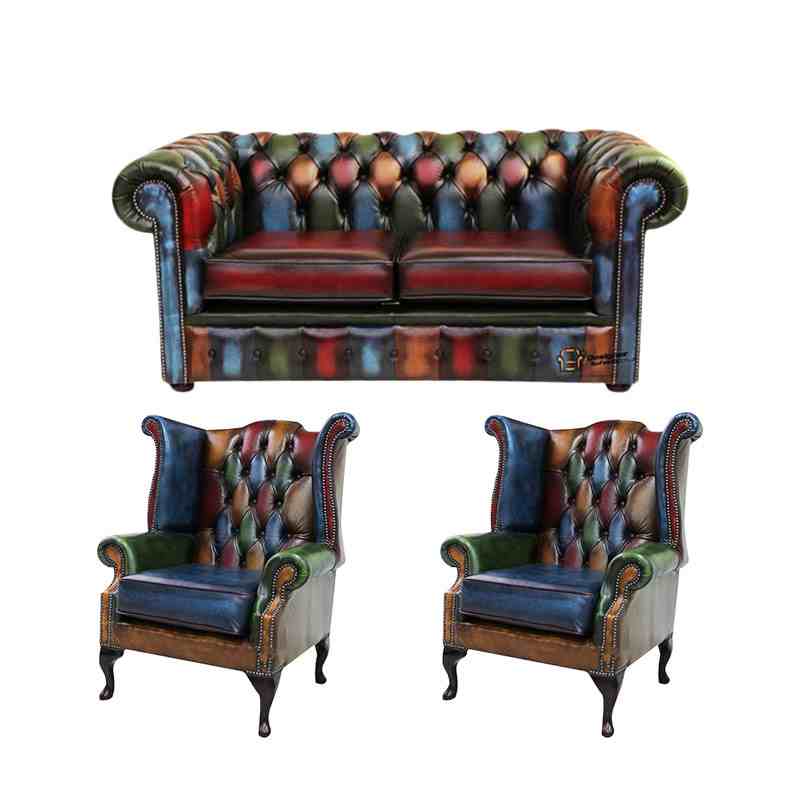 Product photograph of Chesterfield Patchwork Antique 2 Seater Sofa 2 X Queen Amp Hellip from Designer Sofas 4U
