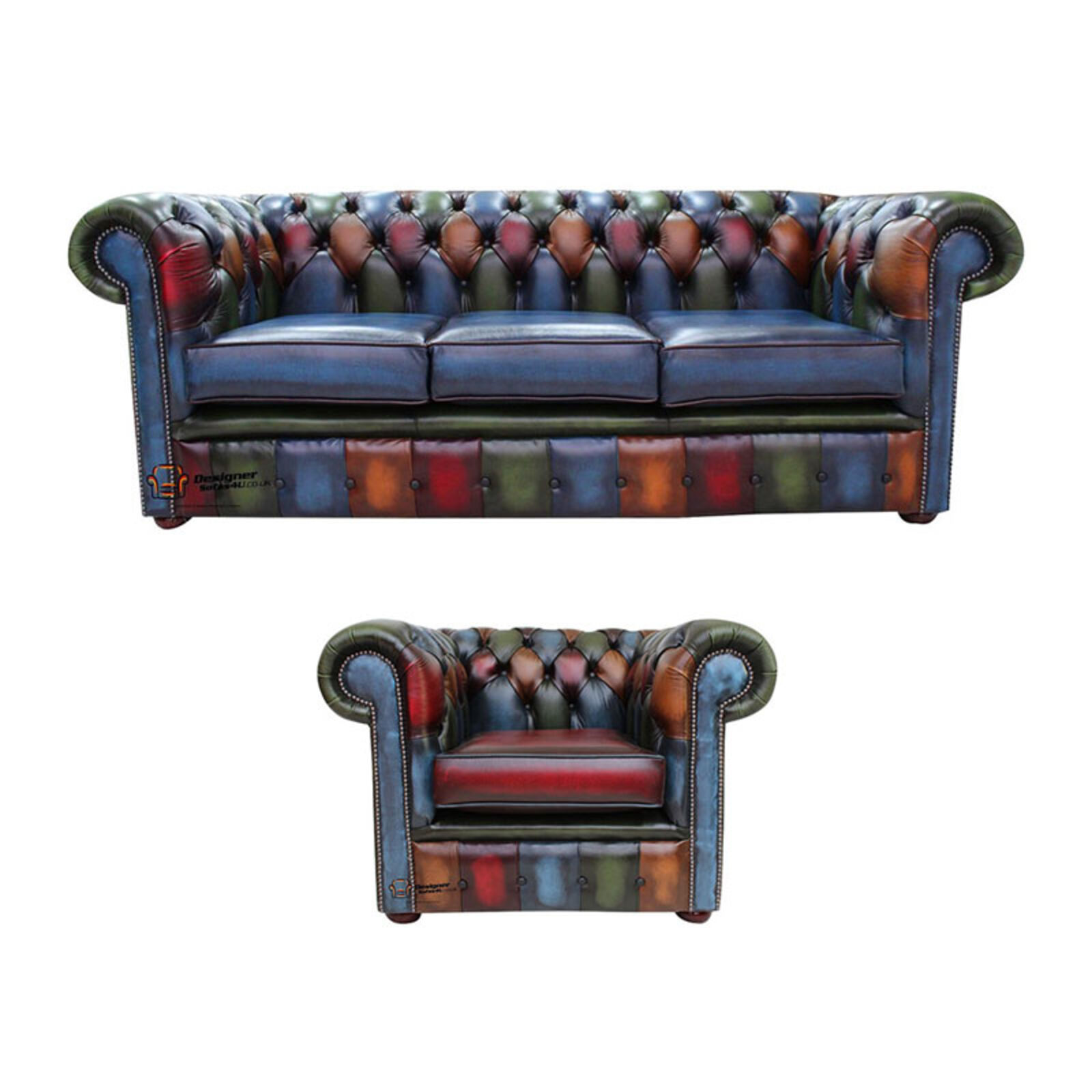 Product photograph of Chesterfield Patchwork Antique 3 Seater Club Chair Leather Sofa Offer from Designer Sofas 4U