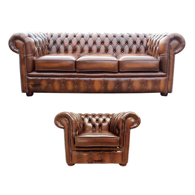 Designer Sofas 4 U Chesterfield 3 Seater Sofa + Club Chair Leather Sofa Suite