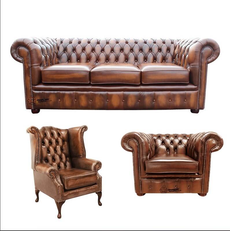 Club Chair, 3 Piece Leather Sofa