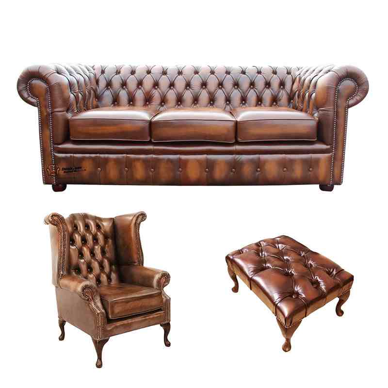 Chesterfield 3 Seater Sofa Queen Anne, Queen Anne Leather Sofa